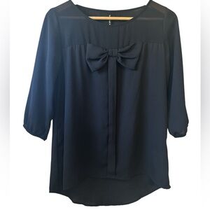Whimsigoth Bow Blouse Heart Soul Women’s Medium Semi Sheer 100% Polyester